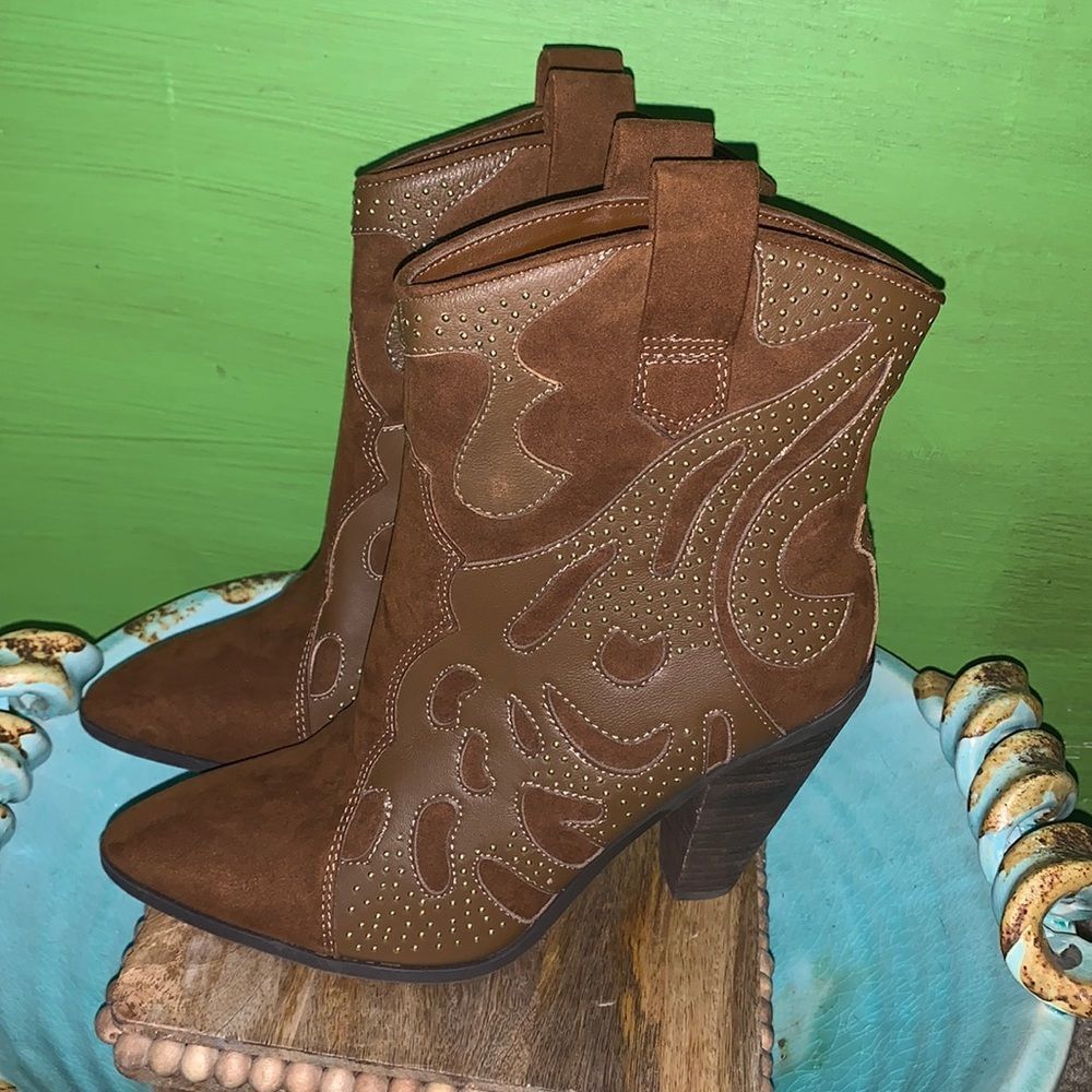 Carlos by Carlos Santana Sterling Western Booties Bourbon Leather Womens 7.5 M